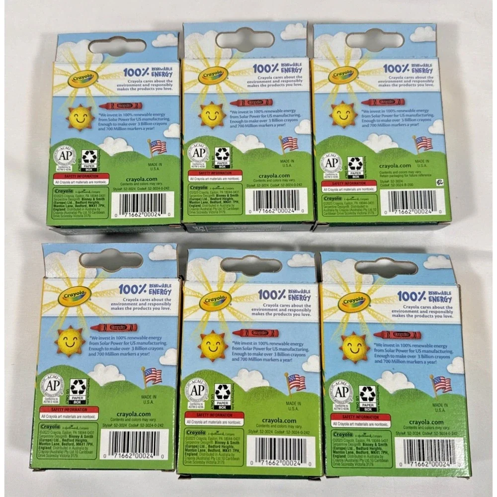 Crayola Crayons Kids 24 Count Multicolor Lot of 6 Packs 52-3024 Nontoxic NEW